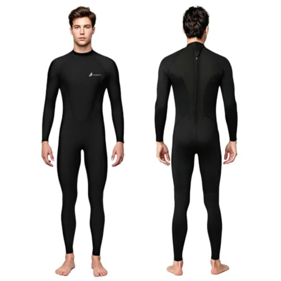 

Men's full-body wetsuit for diving, surfing, snorkeling, kayaking, swimming, rowing; 2mm neoprene, black, back zipper design, f