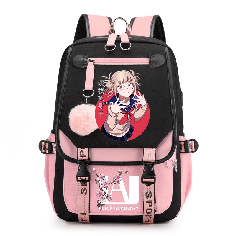 Anime Anti-theft Usb Bookbag My Hero Academia Toga Himiko Kawaii School Bags Teenager Students Travel Bag Canvas Backpack Women