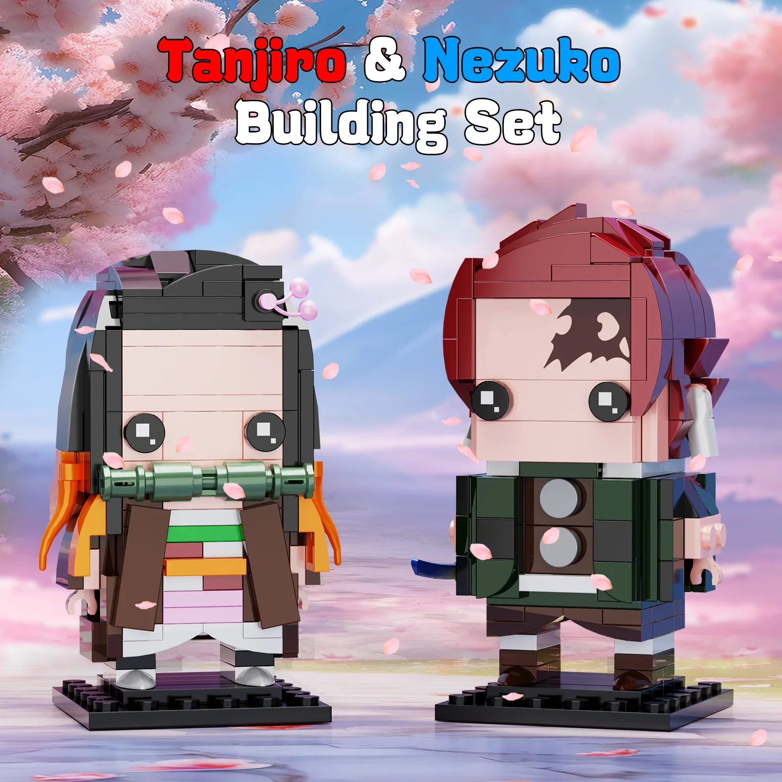 MOC – ensemble de blocs de construction Demoned Slayers Brickheadz, film animé japonais Tanjiro et Nezuko, figurines en briques, jouets cadeaux pour enfants (351 pièces)