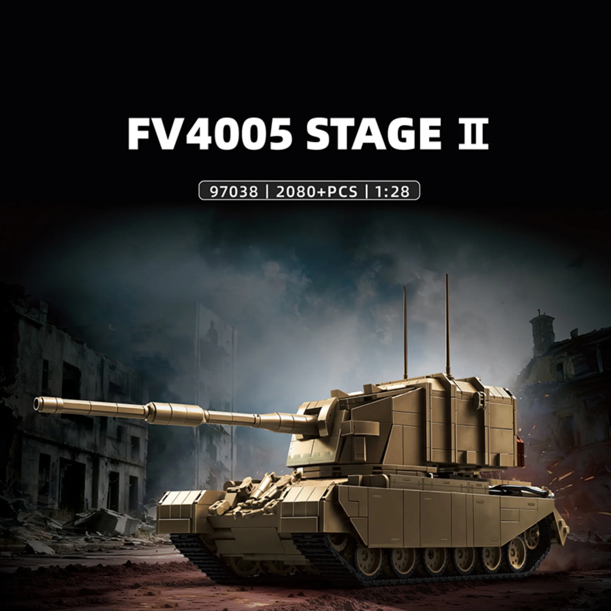 2080 Teile Britische FV4005 Schwere Panzerabwehrkanone Bausteine 12GO 97038 Militär-Hauptkampfpanzer Fahrzeug-Bausteine Spielzeug Geschenke für Erwachsene