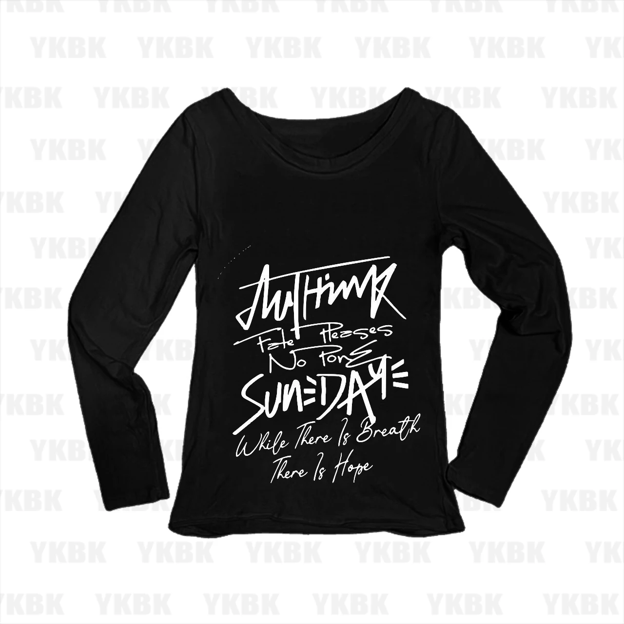Grunge Alt Women Vintage Hand Script Quote Print Long Sleeve Tee Scoop Neck Slim Y2K Edgy Minimal Fitted Top