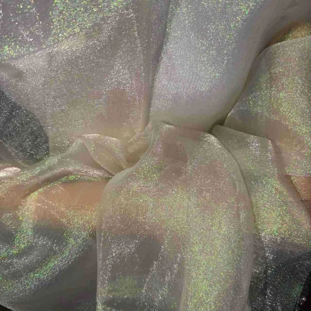 Nuevo Tela de Organza láser colorida, tela de seda de 100x150cm, Color degradado, Material DIY, fondo de escenario