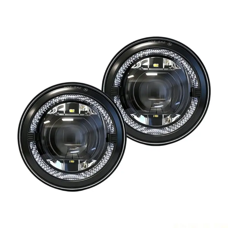 J0MA 7 Inch Front Headlight Pair with Accent Light Frame and H4 Link