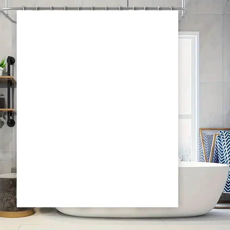 White Plush Shower Curtain with Silver Hooks Waterproof Bath Rug Mat for Bathroom Decor Size Customization Available (S/M/L/XL)