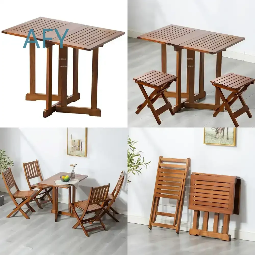 Postmodern Portable Solid Wood Outdoor Table for Camping Fishing Picnic Folding Table with Storage for Home Balcony Patio