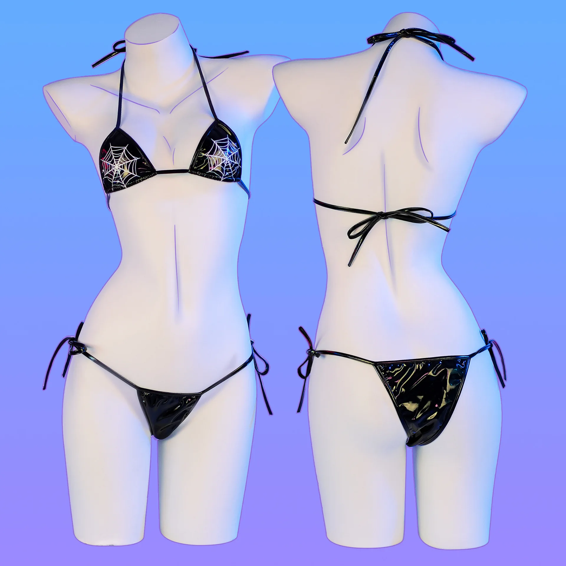 Spider Web Printed Bikini Swimsuit Cosplay Women Anime Game Leather Underwear Set Costume