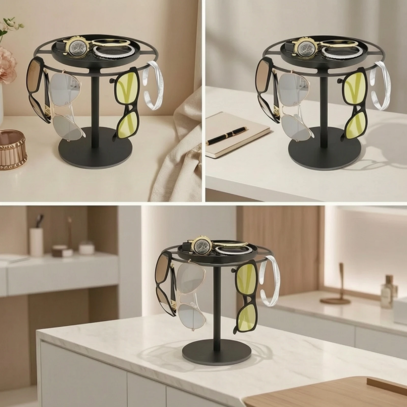 Glasses Rack with Tray Metal Glasses Holder with Tray Eyeglasses Rack Space-Saving Organizer Stable for Eyeglass Wearers