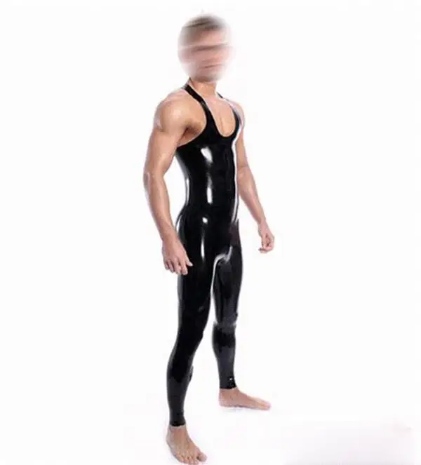 

New Latex 100% Rubber Catsuit Black Sleeveless Bodysuit Cosplay Party Fitness Size XS-XXL 0.4mm