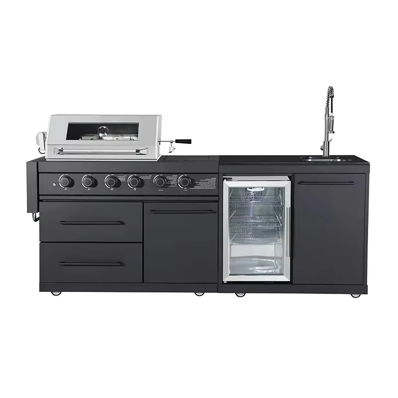 Black Stainless Outdoor Kitchen Island 6-Burner Gas BBQ Fridge Sink Garden Entertaining Custom