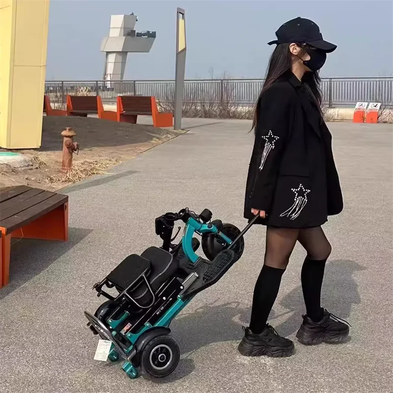 Picture 7: Small Folding Mobility Electric Tricycle Vehicle Removable Battery For Elderly Family 3 Wheel  Electric Scooter With Pull Rod