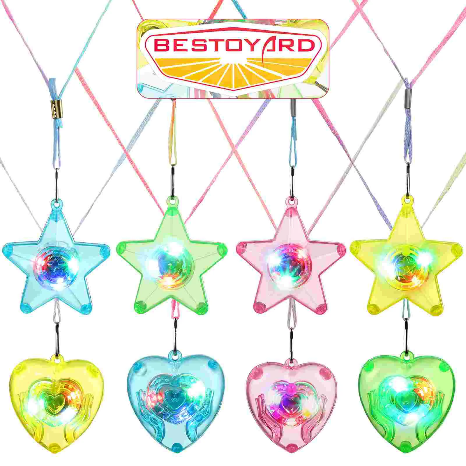 8 Uds. Collar con colgante brillante LED, collares con bombilla para fiesta, corazón, juguetes coloridos intermitentes