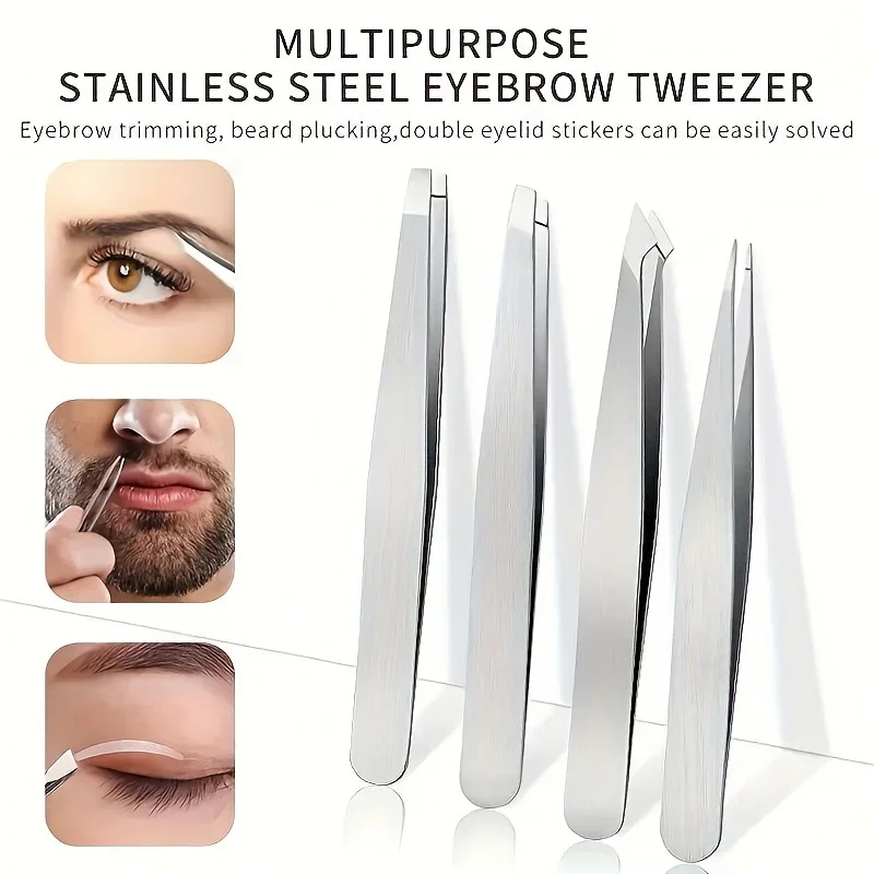 4 Piece Professional Tweezers Set Eyebrow Hair Removal, Beard Plucking, Stainless Steel Angled Tweezers Tools Hair Removal Tool view 4