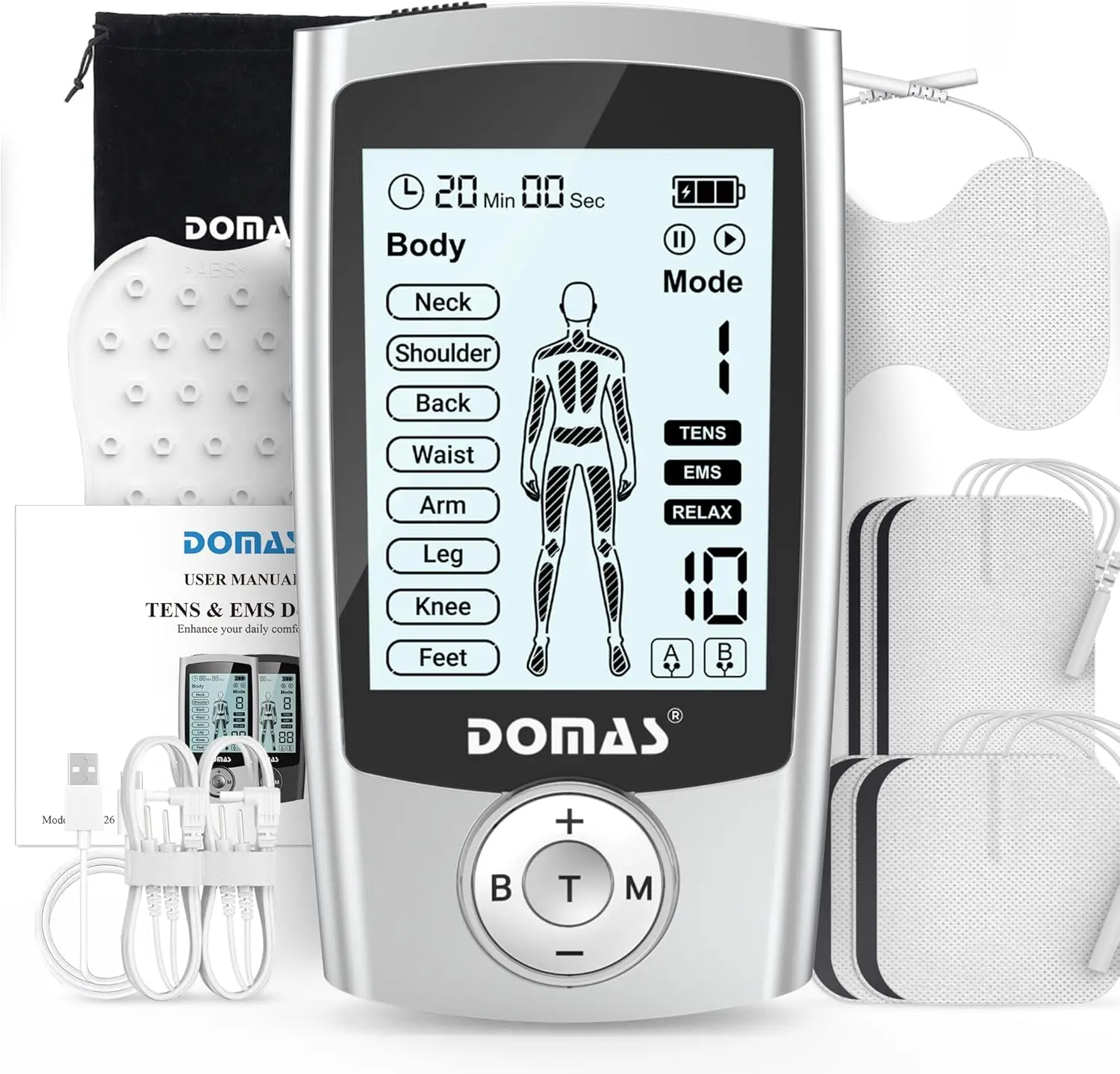 TENS Unit with Butterfly Pad for Back Pain Relief, 8 Programs, USB-C Rechargeable, Dual Channel
