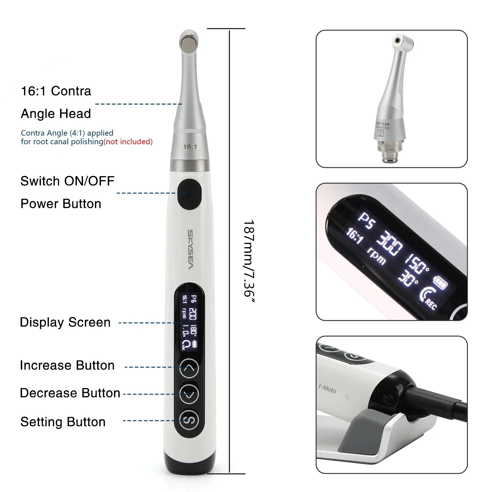 Dental Wireless Endo Motor 16:1 Contra Angle Handpiece 9 Memory Modes