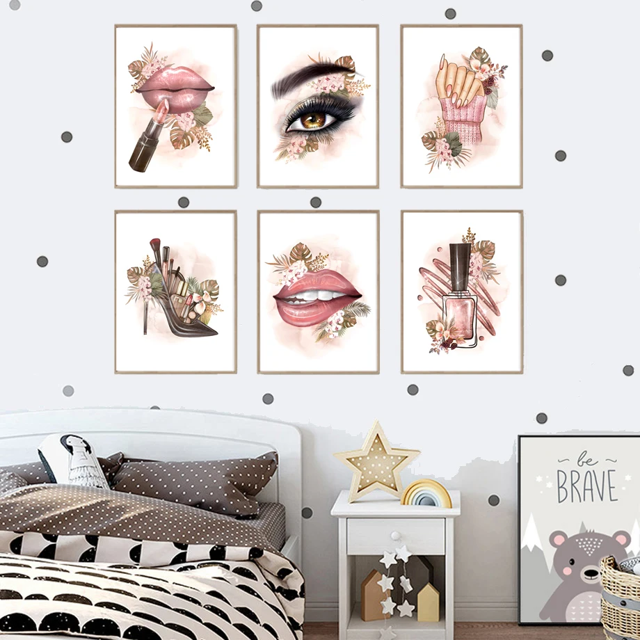 Fashion Creative Makeup Artwork Eyelash Eyebrow Nail Wall Art Canvas Painting Nordic Posters Prints Pictures Beauty Salon Decor