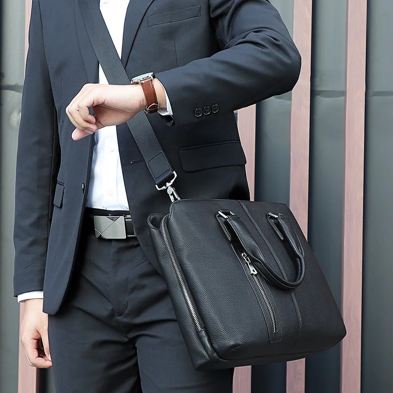 

Легкая роскошная кожаная мужская сумка для ноутбука 14 дюймов, высококачественный деловой портфель