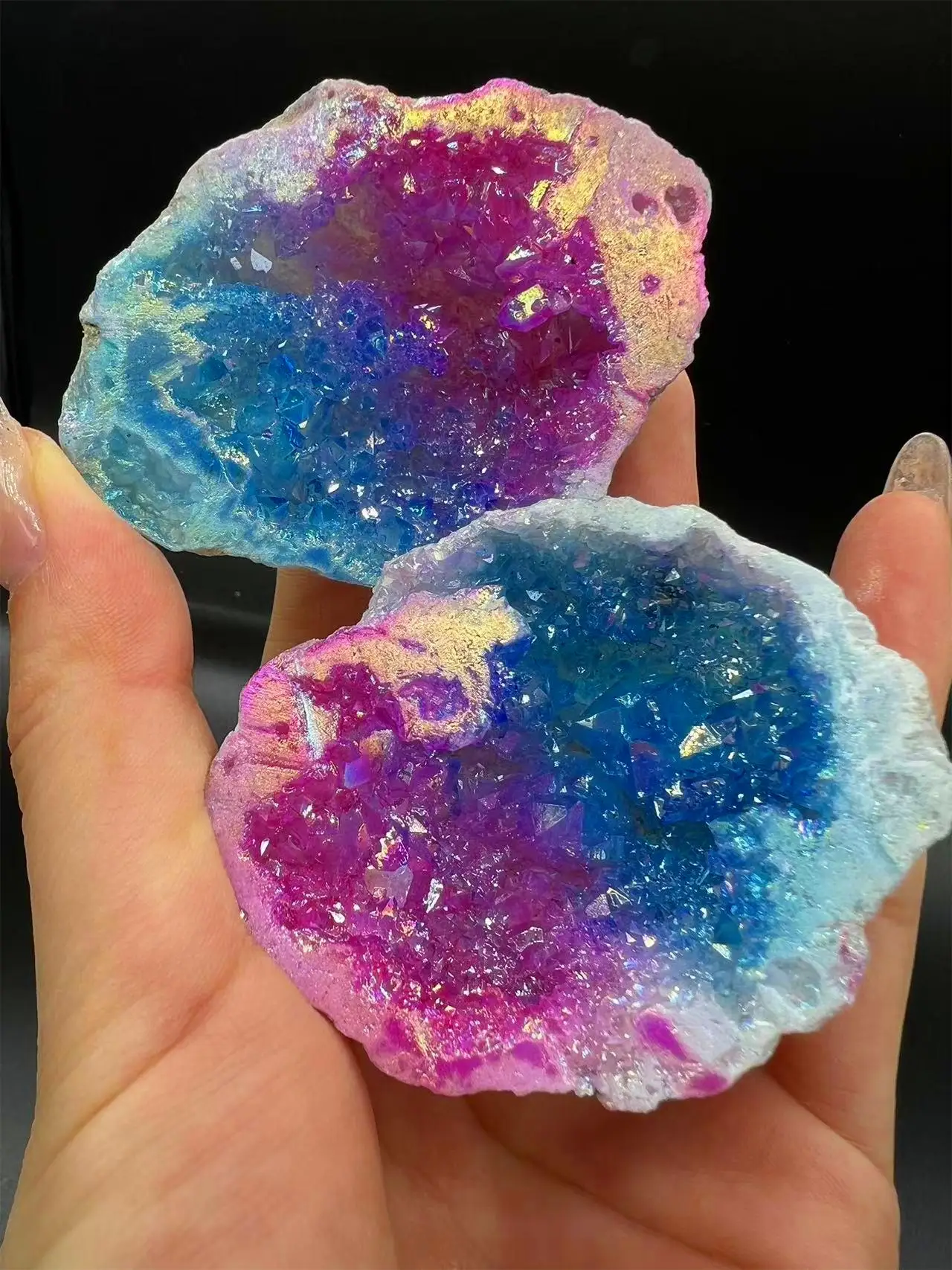 1PC Natural Agate Plated/Electroplated Cornucopia Crystal Cave Raw Stone Bare Stone Display Mineral Specimen Decoration Fortune