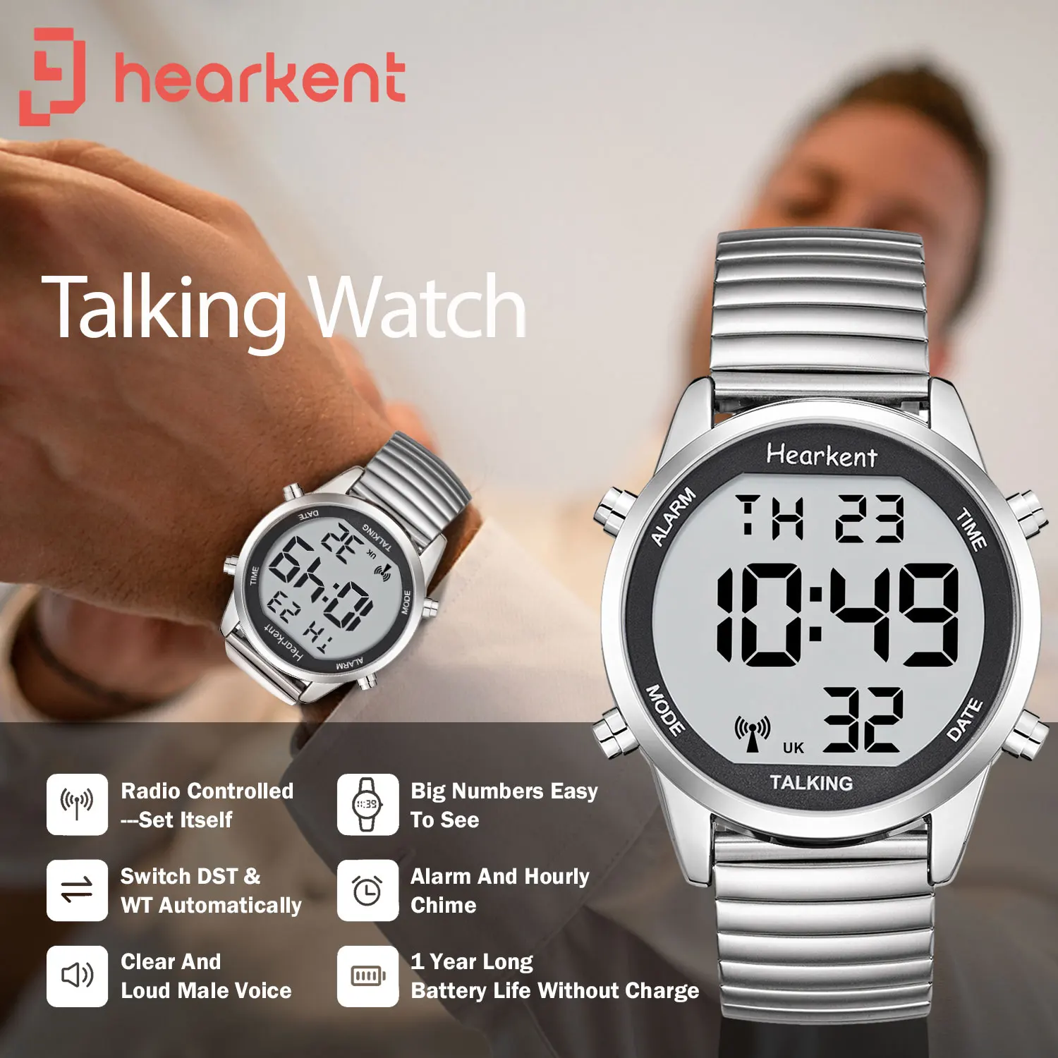 

Hearkent English Talking Watch for Blind People Men/Women Digital Wristwatch Clock Visually Impaired Elderly Voice Alarm Watch