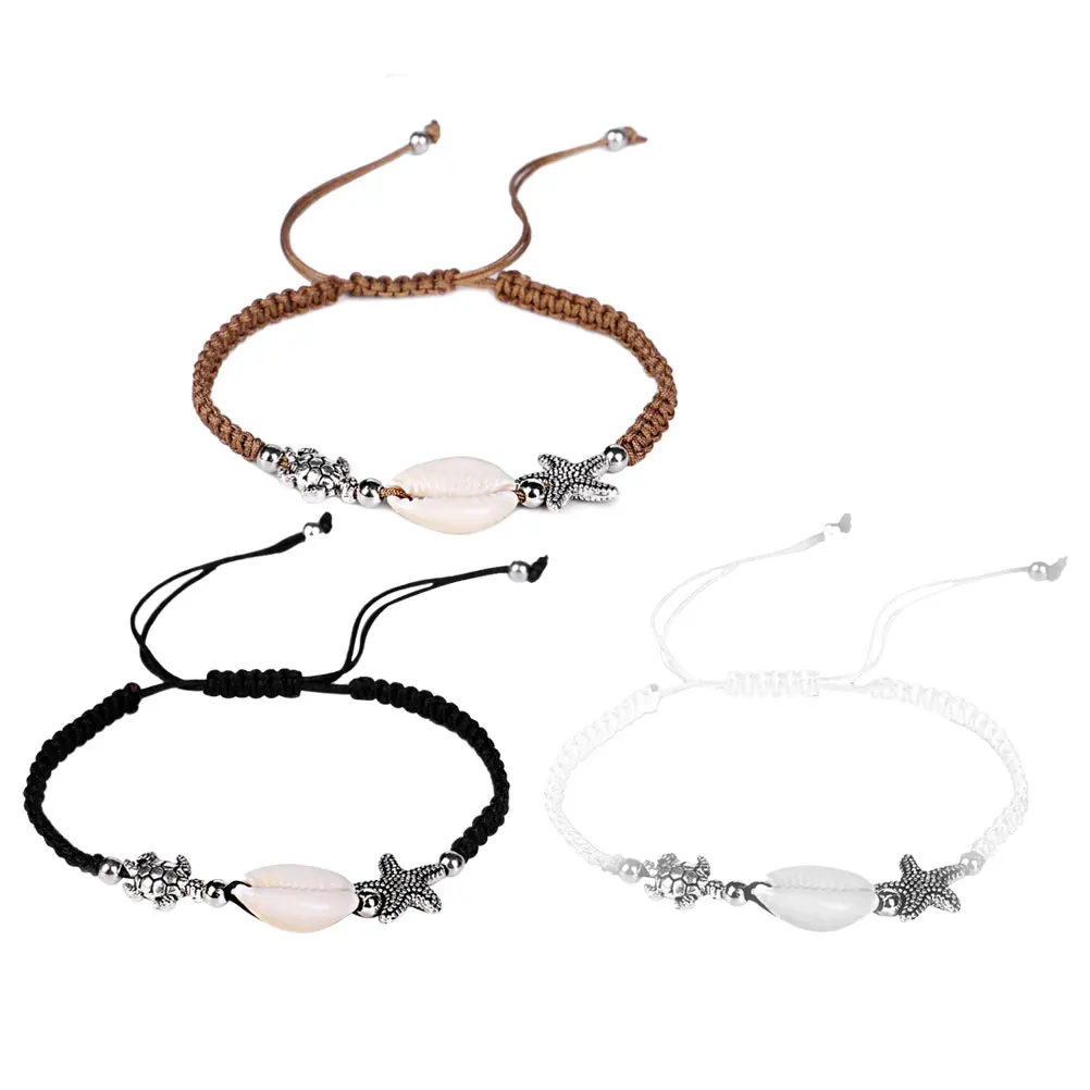 

Weaving Bracelet 3 Pcs Adjustable Woven Rope Chain Stylish Colorful Elegant Decor Design Fits Well Women Shell Handmade