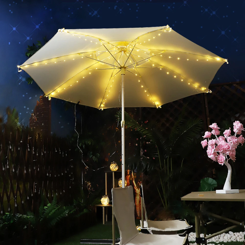 Imagem -04 - Pátio Umbrella Luz Cordas com Controle Remoto Impermeável Iluminação sem Fio 3.9ft 104 Leds Interior e Exterior