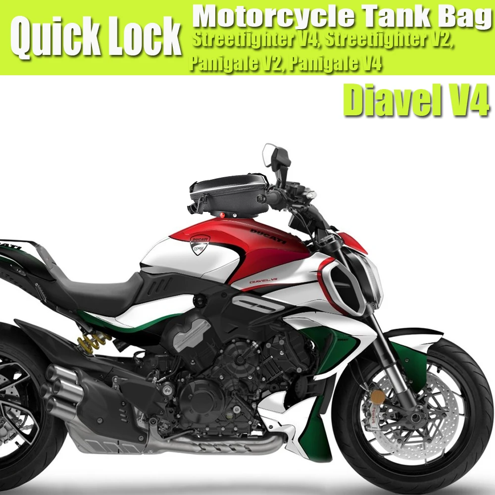 

For DUCATI Diavel V4 Streetfighter Panigale V4/V2 Tank Bag Motorcycle Saddle Bags Ring Mount Fuel Top Case Quick Lock Flange
