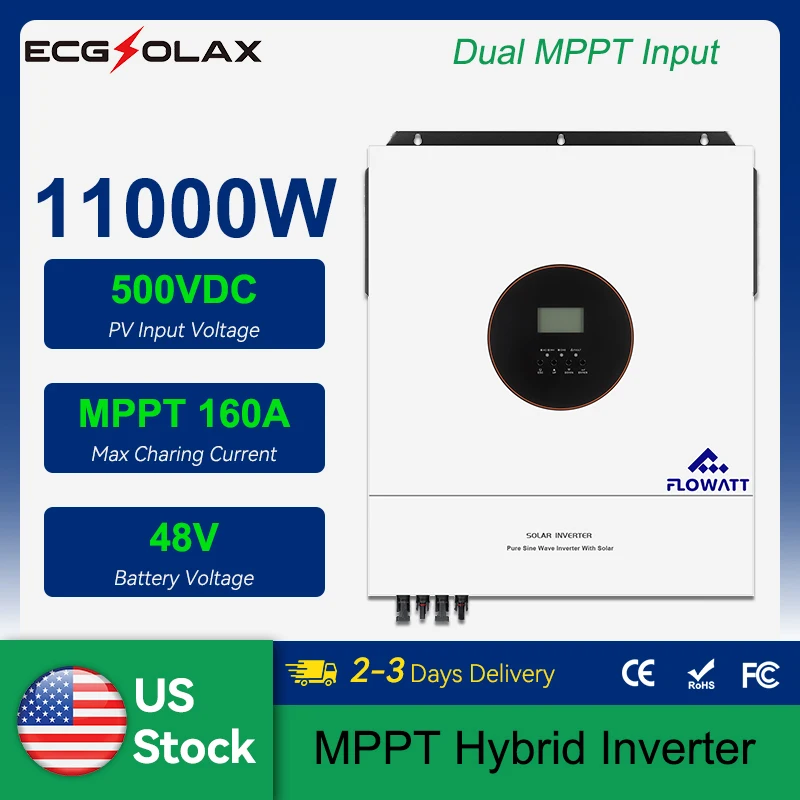 ECGSOLAX 11KW Solar Hybrid Inverter 48V 230V With Dual MPPT 160A Solar Charger Pure Sine Wave Hybrid Solar Inverter Parallel BMS