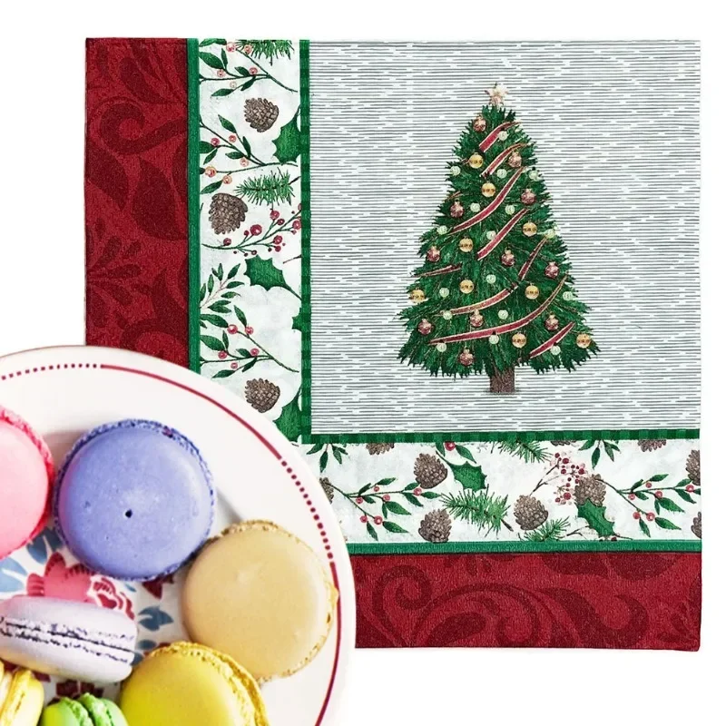 20pcs/Pac 33cm 2-Ply Christmas Tree Paper Napkins Food Grade Printed Cocktail Napkins Commercial Drawing Tissues Square Tissues