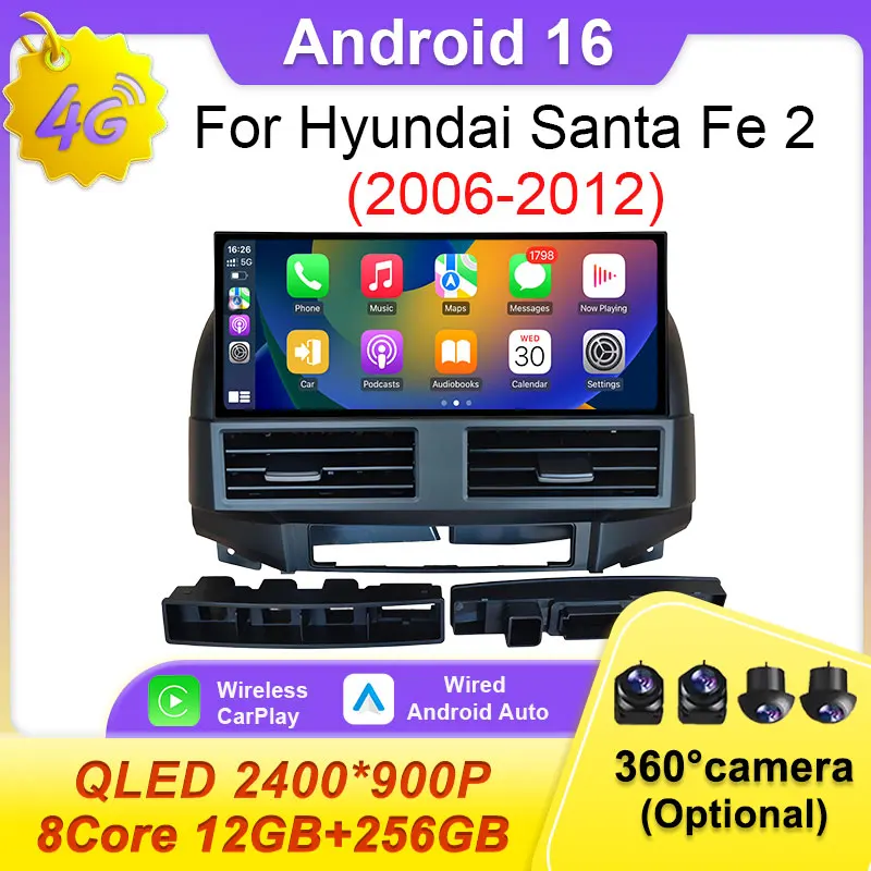 

Автомагнитола Android 16 для Hyundai Santa Fe 2 2006-2012 с CarPlay, Auto, мультимедиа, DSP, стерео, камерой 360, Bluetooth, навигацией GPS, видео