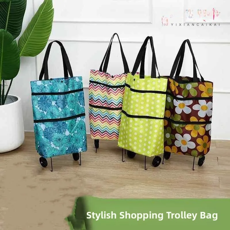 

Portable Folding Shopping Cart Oxford Cloth Shopping Bag with Wheels for Home Use Vegetable Buying Wheelchair Integrated Design