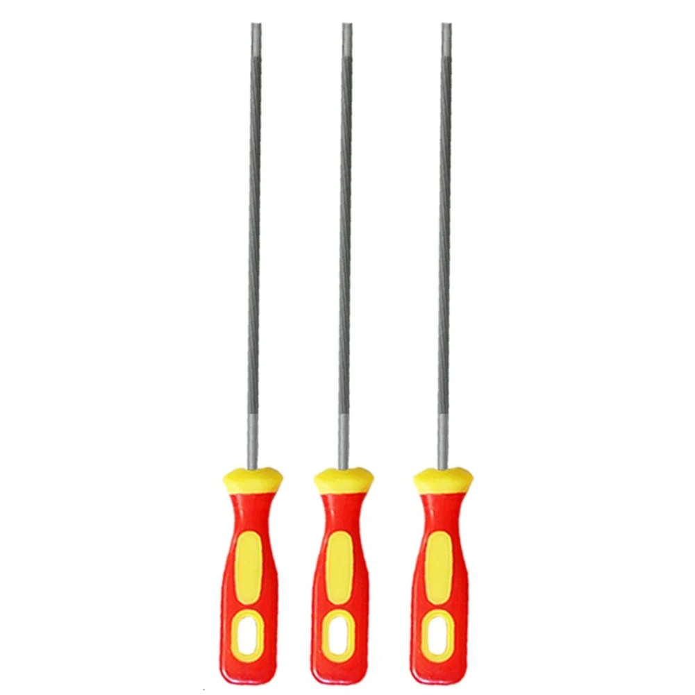 Holzbearbeitungs-Kettensägenfeilen-Werkzeug, 195 mm Länge, 3 Stück, 4/4,8/5,5 mm Kettensägen für Holzarbeiten, Sägekettenfeilen aus Kohlenstoffstahl