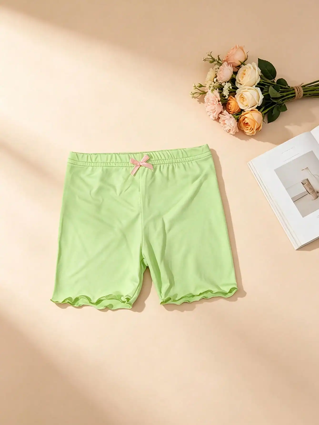 Kids Girls 2-11Y 3Pcs Bowknot Decor Shorts Soft Stretchy Polyester Spandex Elastic Waist Bike Shorts Casual Summer Daily Wear