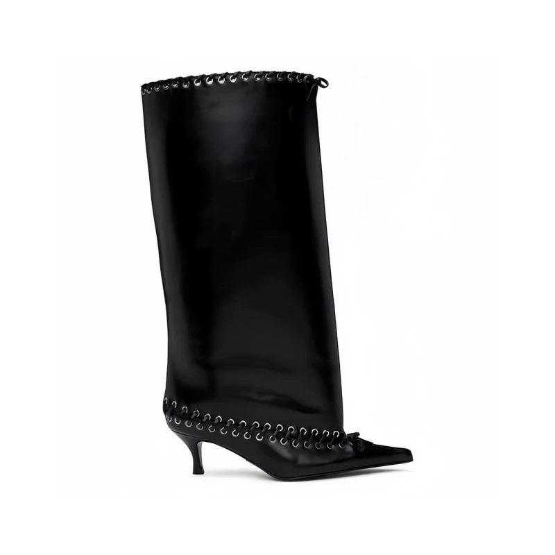 

2025 Spring/Summer Women's Studded Western Boots - Bow Accent Kitten Heel & Wide-Calf Over-The-Knee Chic Footwear