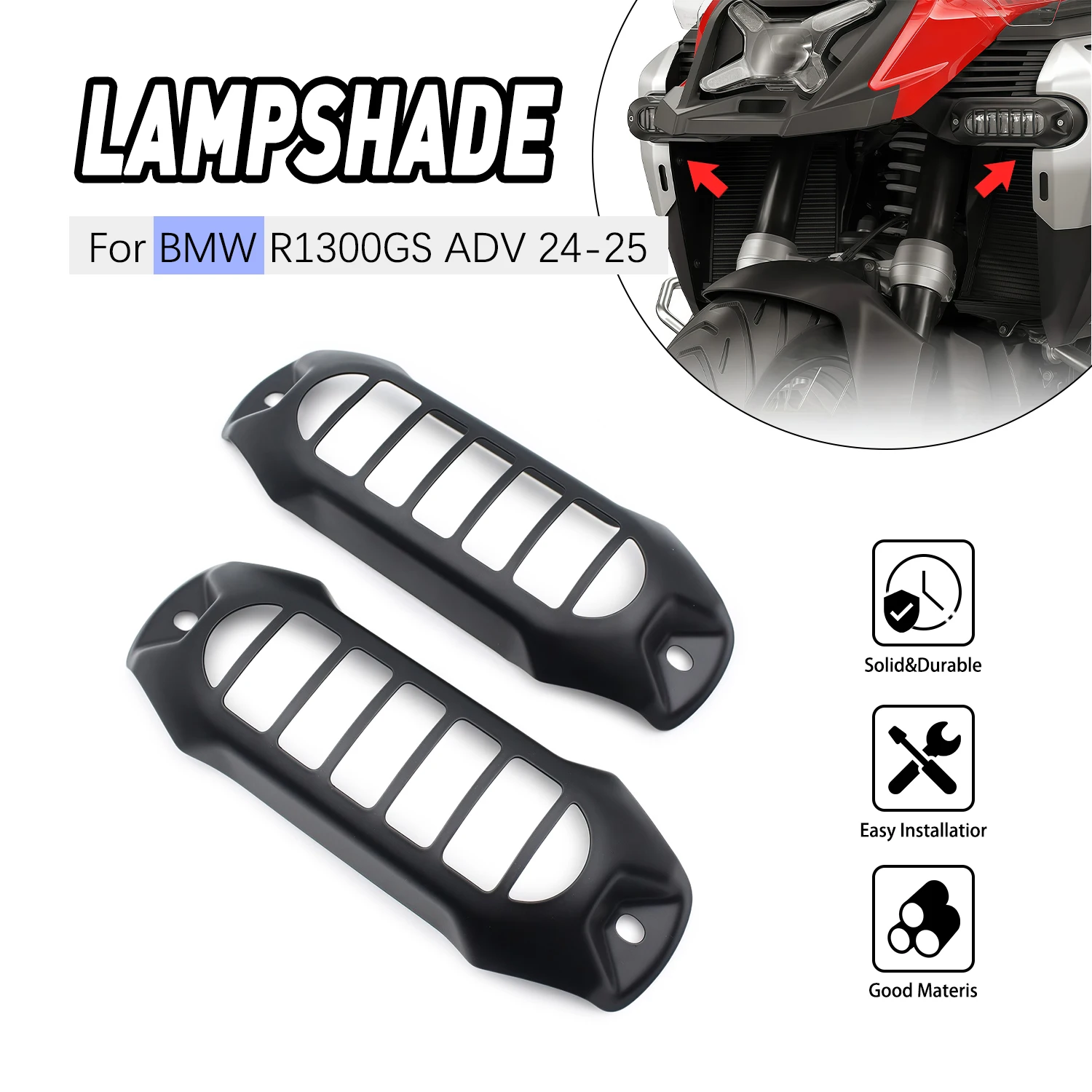 

Motorcycle Black Fog Light Grille Guard Auxiliary Lamp Cover Protector For BMW R1300GS Adventure 2024-2025
