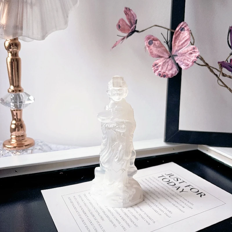 Natural crystal polished carved Buddha statue offering ornament