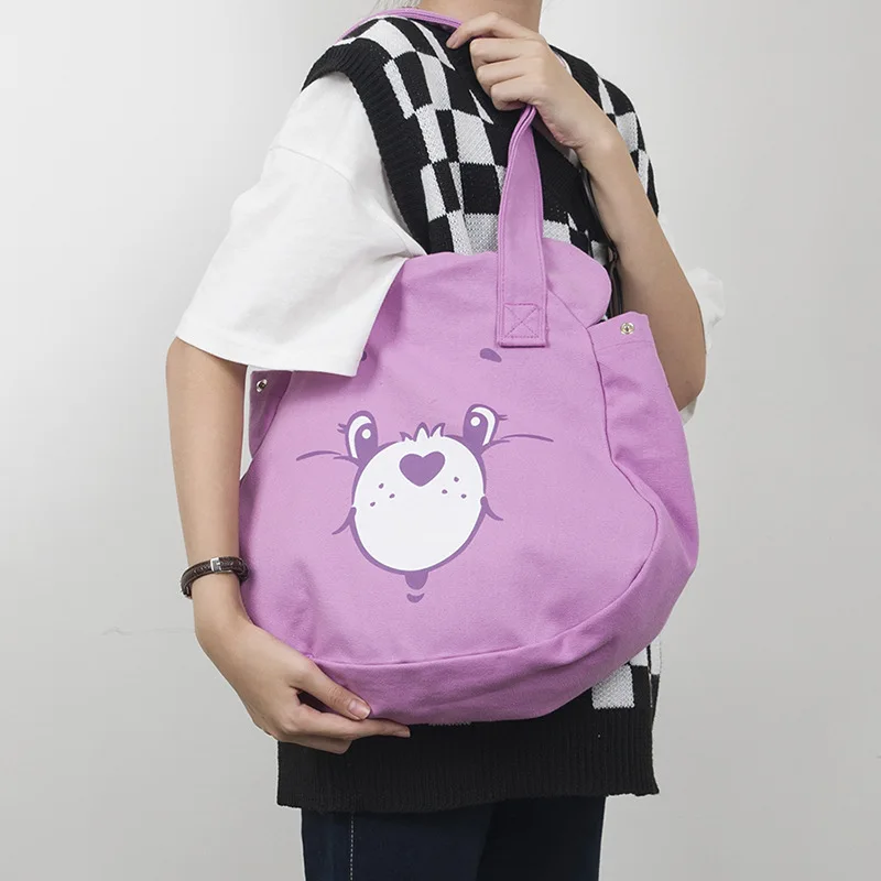 Cartoon Carebear Canvas Bag Kawaii Rainbow Bear Shoulder Bag For Women Girls Large Capacity Handbag Shopping Bag