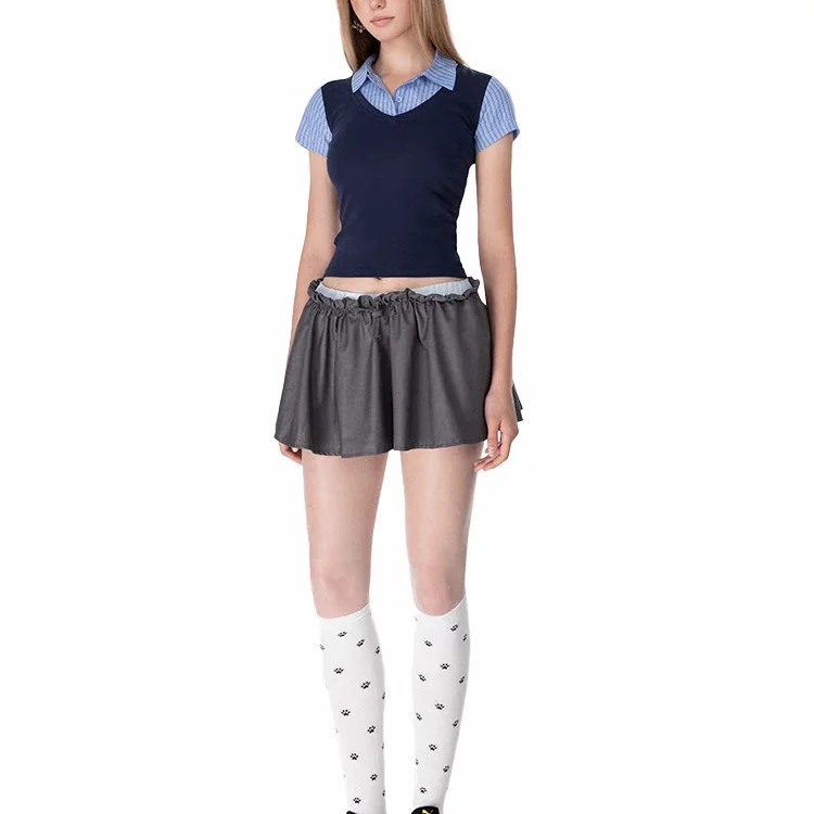 قميص ZBZR الربيعي الجديد ذو الطراز الأمريكي الرجعي، قميص نسائي قصير الأكمام بتصميم مرقّط، ياقة بولو، نمط مخطط، مناسب للجسم.