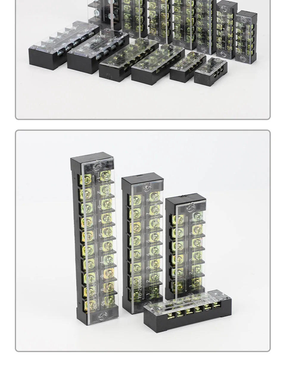 Doppelreihiger Schraubklemmenblock TB-1506/3/4/10/12 Positionen 600V 15A25A Verbindungsklemme Drahtverbinder Fest Montiert Komplett aus Kupfer – Detail 8