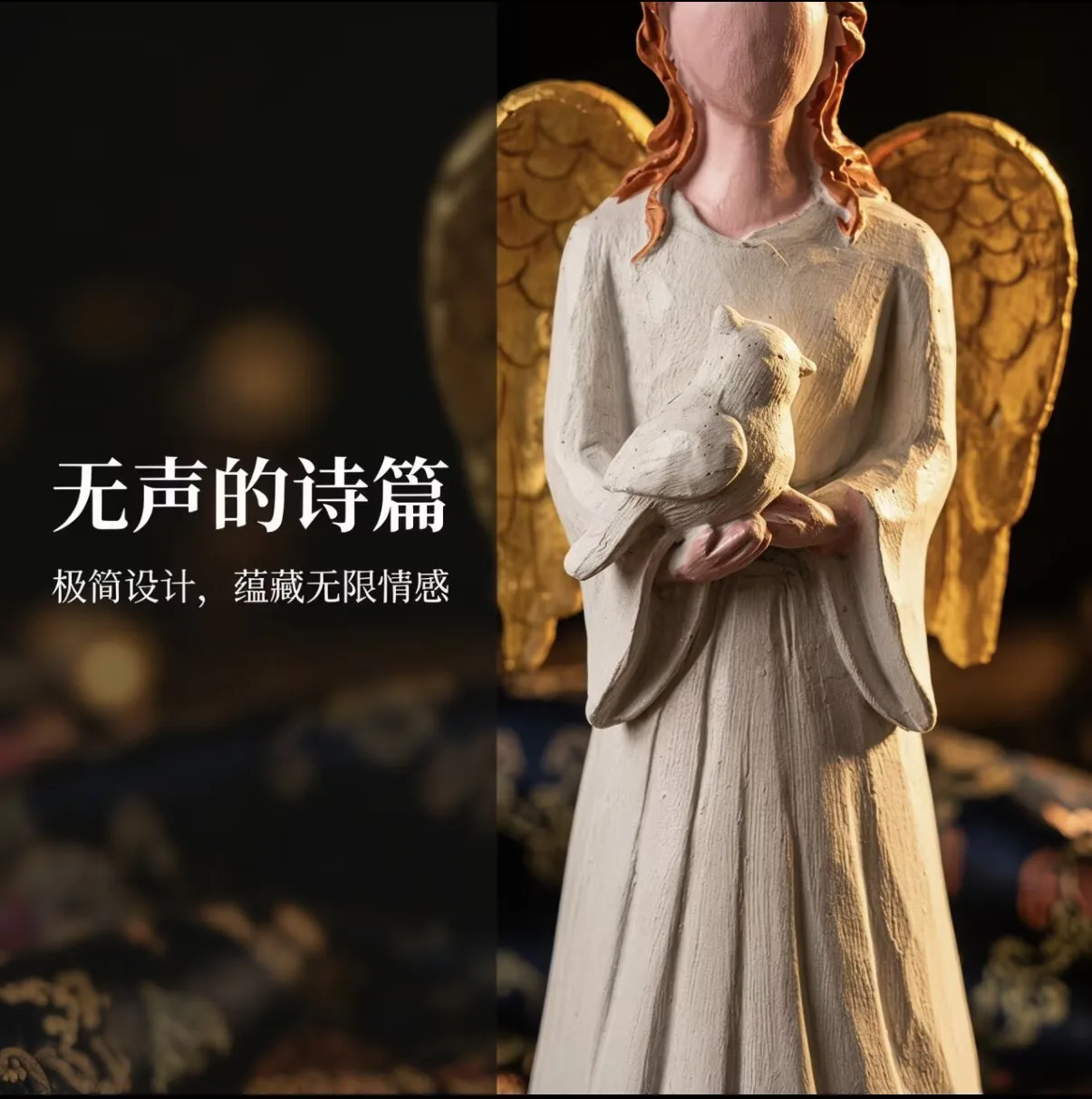 Creative faceless angel holding pigeon resin handicraft ornament, living room study entrance ornament ornament