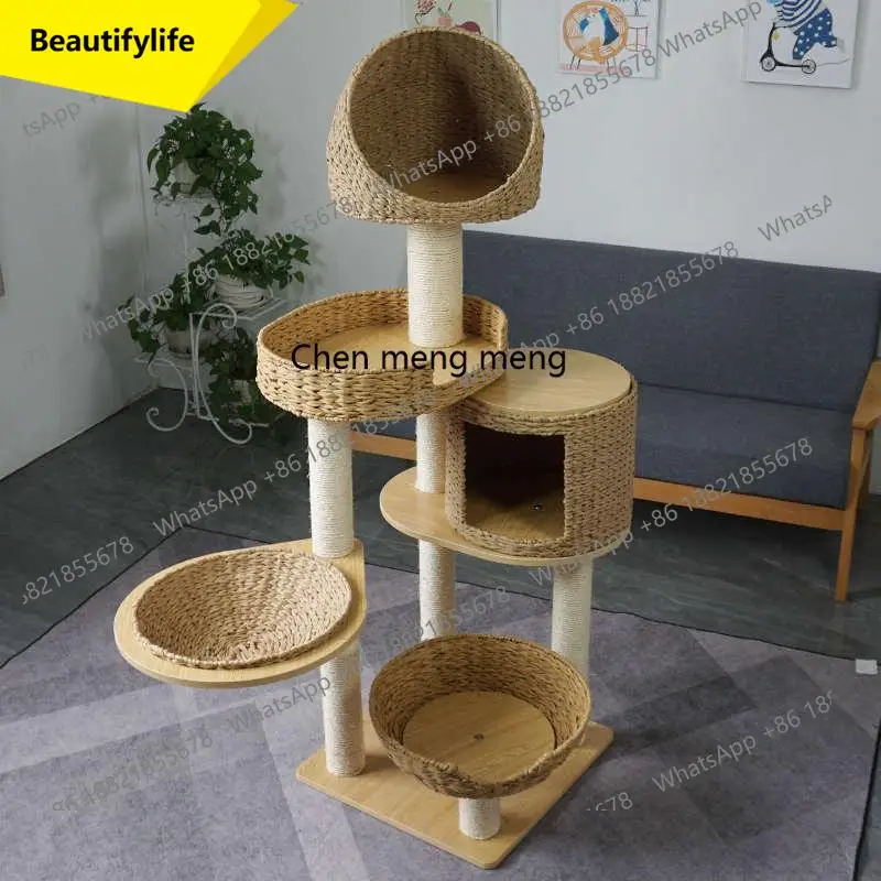 

X188 большая рама для лазанья из ротанга для кошек, колонна из цельного дерева, кошачье дерево, кошачье гнездо, когтеточка, платформа для прыжков, вилла из сизаля