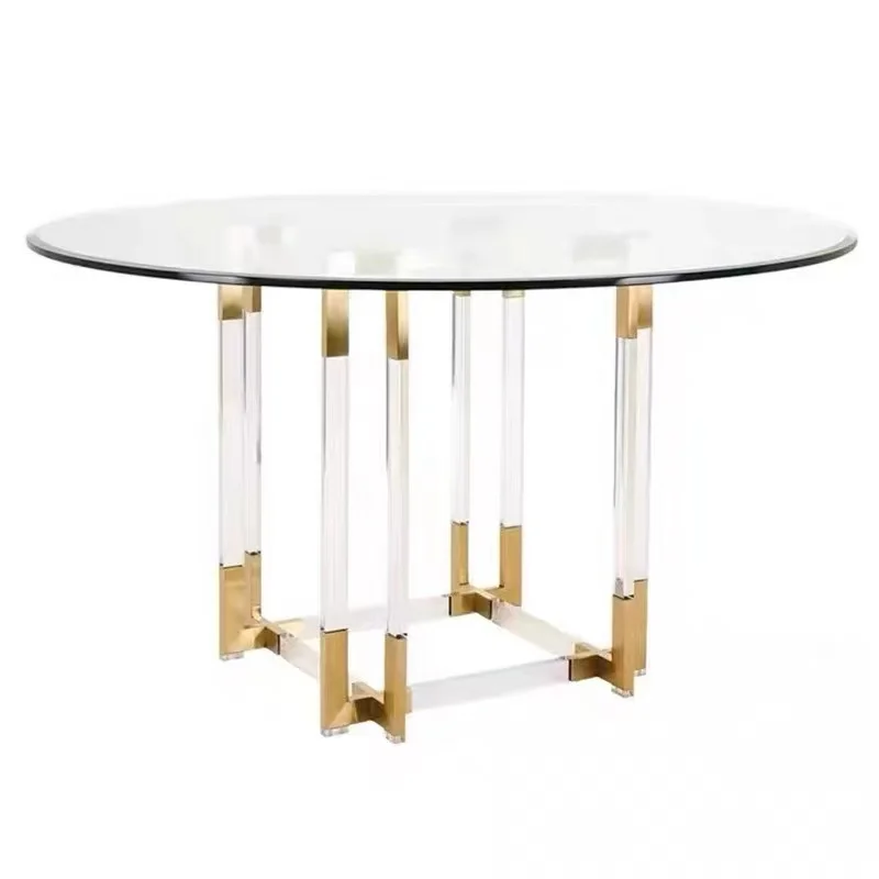 شقة صغيرة طاولة طعام زجاجية من القرون الوسطى، طاولة تفاوض شفافة من الفولاذ المقاوم للصدأ طاولة قهوة منزلية مستديرة عصرية #1