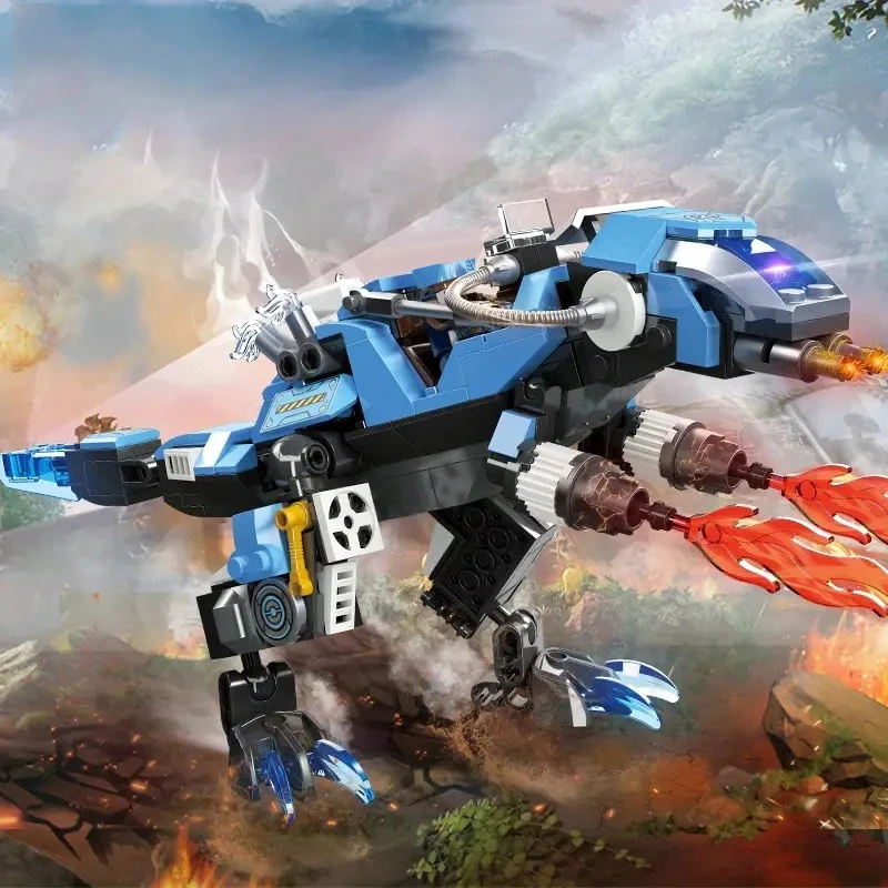 

Dinosaur Mecha Building Blocks Blue Dinosaur White Hound Mecha Assembly Bricks Model Desktop Decoration Children Holiday Gift