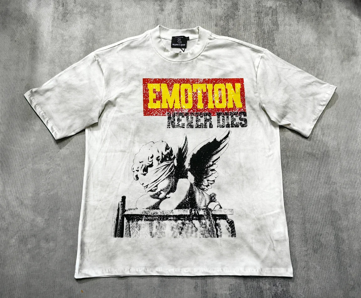 141# New fashion trend brand MIXEDEMOTION printing Shirt Streetwear Cotton Loose Round Neck Oversized Tee Top men t-shirt