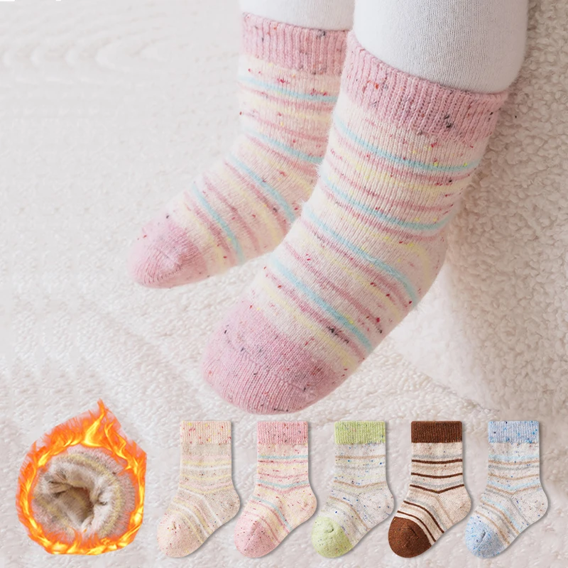 Winter Thick Warm Baby Girls Socks Retro Striped Infant Socks Soft Thermal Toddler Socks for Baby Boys Girls