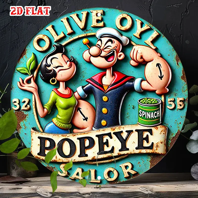 Plaque en métal vintage durable, décoration murale, art mural rétro Popeye & Olive Oyl pour la maison, le bureau, le bar ou la cave des hommes