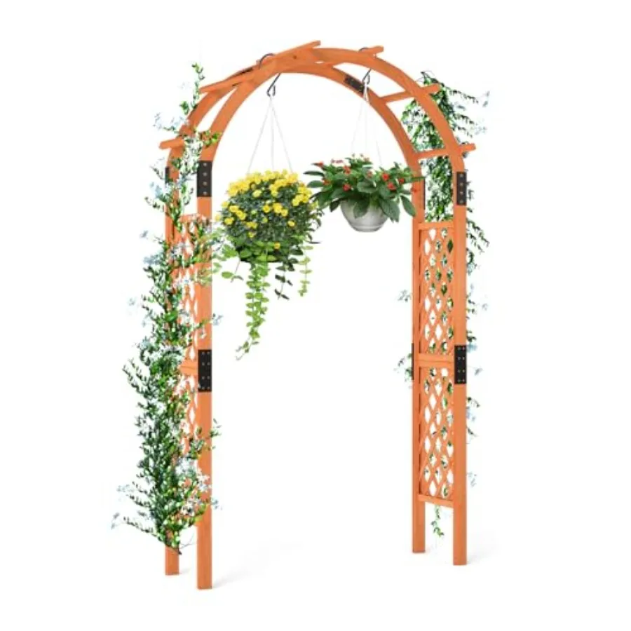 7.7ft Garden Arch for Outdoor Use, Wooden Wedding Arch with Top Side Trellis, Natural Brown, Rustic Design with Enhanced Stabil