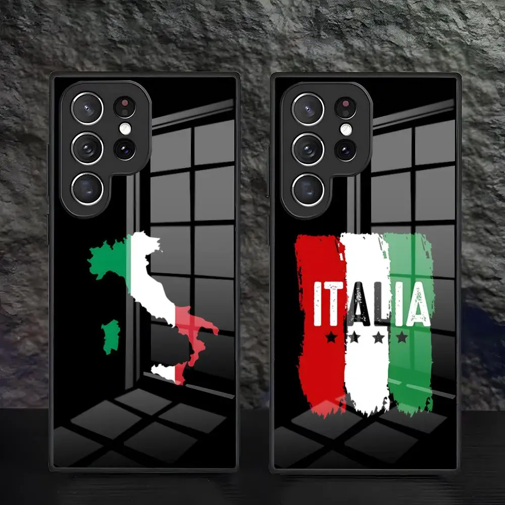 Flag I-Italy Phone Case For Samsung S26 S25 S24 FE S23 S22 S21 Plus S20 Ultra Note20Ultra Black Glass Cover