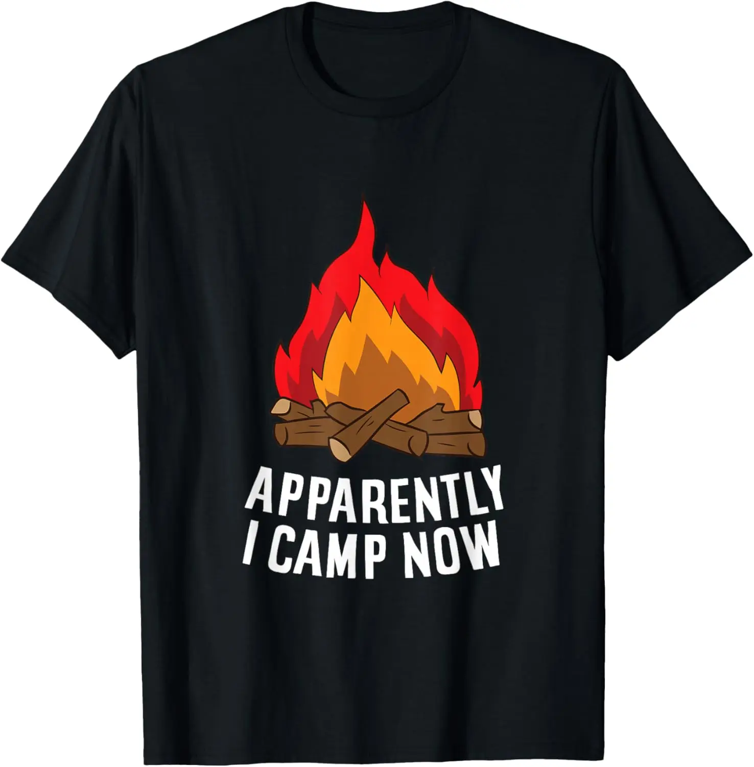 Funny Camper Apparently I Camp Now First Time Camping T-Shirt 100% Cotton Trendy Y2K Short-Sleeve Tee-Soft, Quick-Drying,