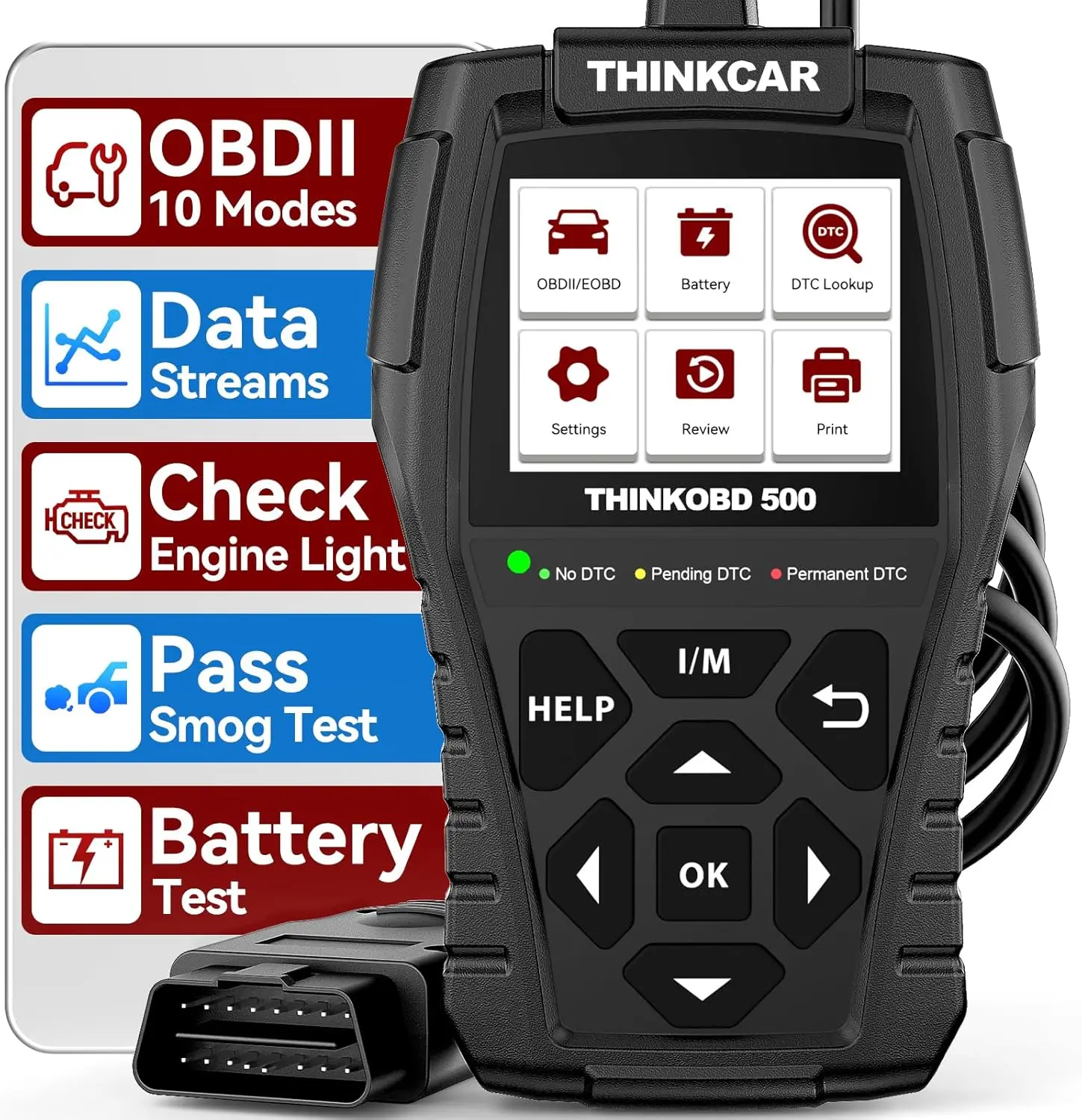 Thinkobd 500 OBD2 Scanner, Full OBD II CAN Diagnostic Tool, Read/Clear Codes, Live Data, 2.8' Display