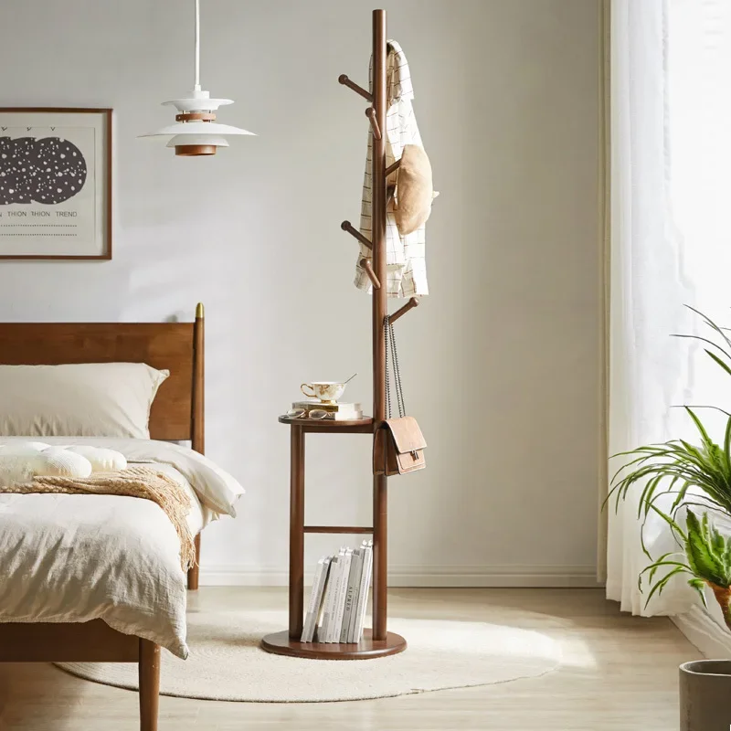 Cabide de madeira maciça para quarto, chão, sala de estar, mesa de centro, armazenamento vertical simples