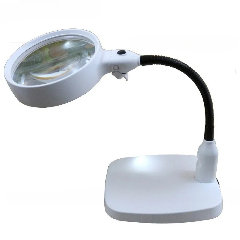Desktop Magnifying Glass with Light 6LED with Charger 10X Magnification Table Magnifier Glasses Adjustable Helping Hands Loupe